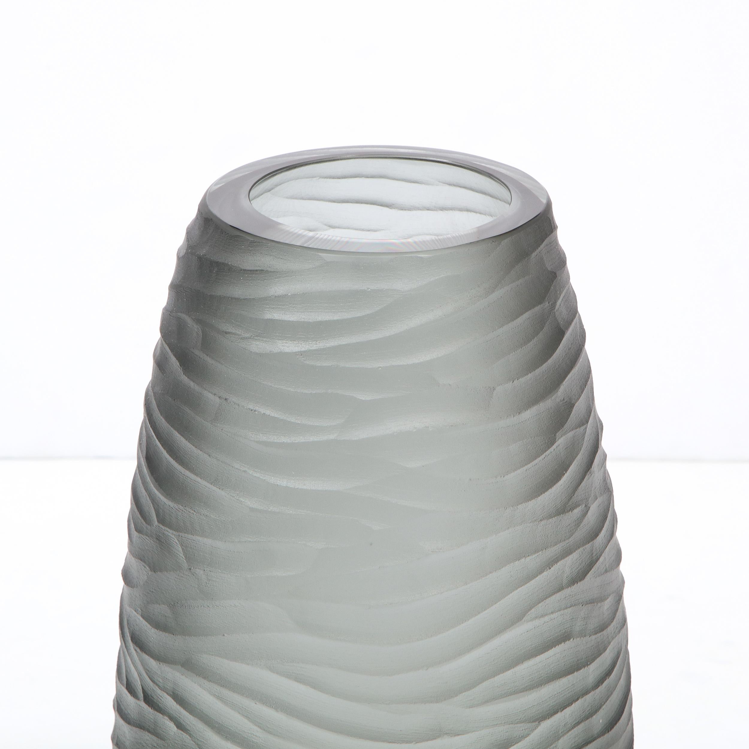 Large Scale Handblown Murano Frosted & Textured Graphite Umbrella Stand For Sale 5