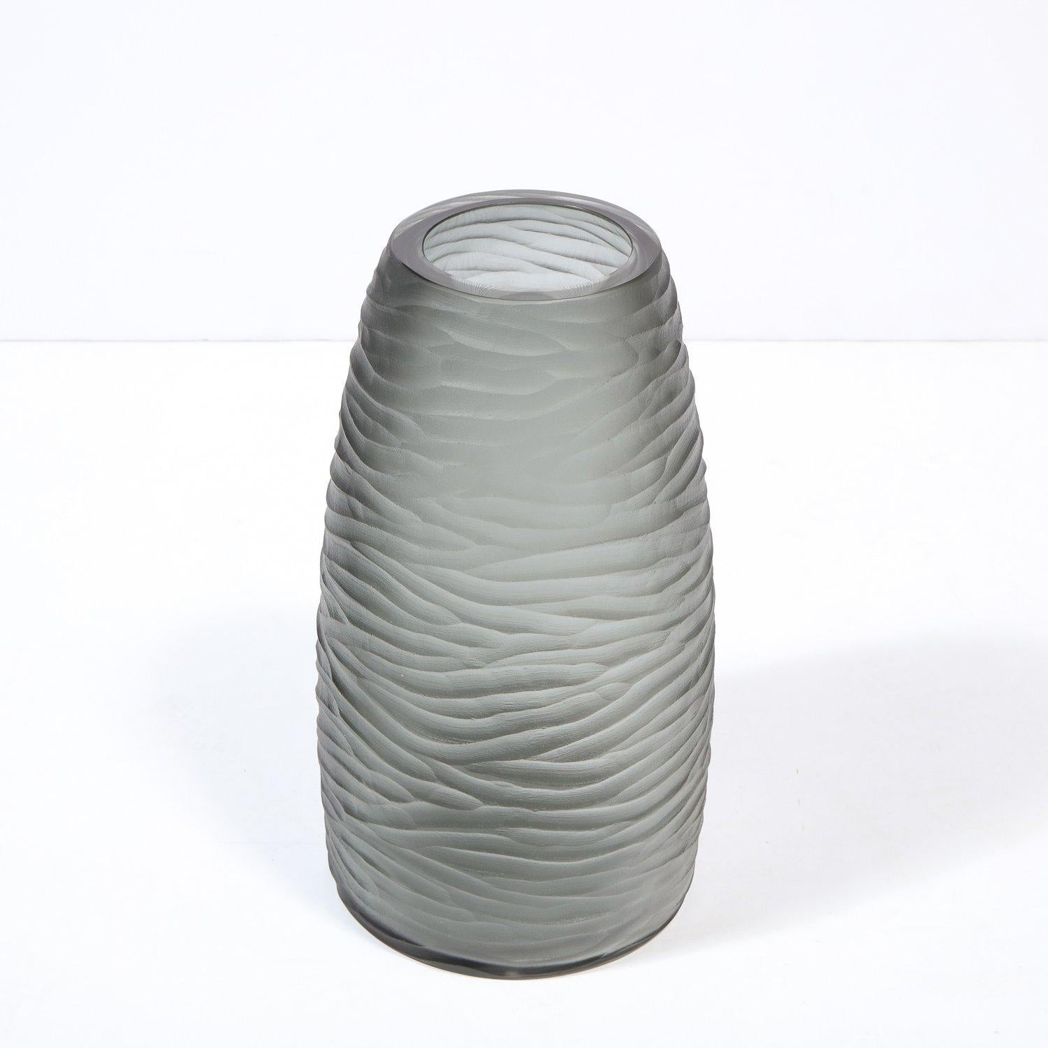 Large Scale Handblown Murano Frosted & Textured Graphite Vase For Sale 5