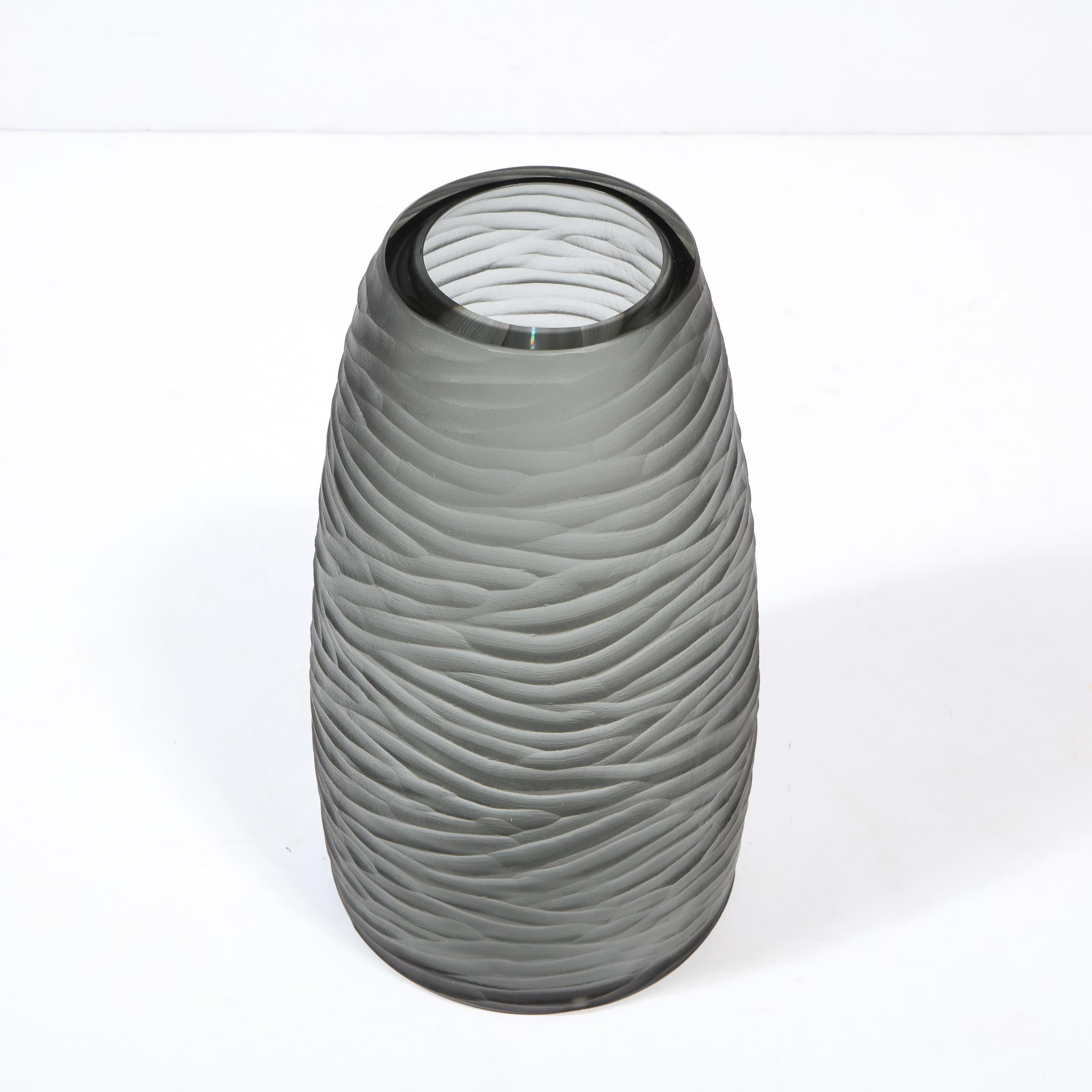 Large Scale Handblown Murano Frosted & Textured Graphite Umbrella Stand For Sale 6