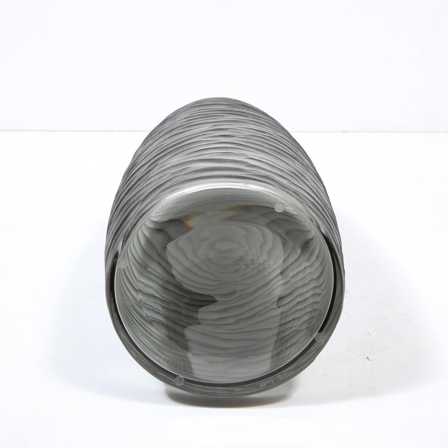 Large Scale Handblown Murano Frosted & Textured Graphite Vase For Sale 6