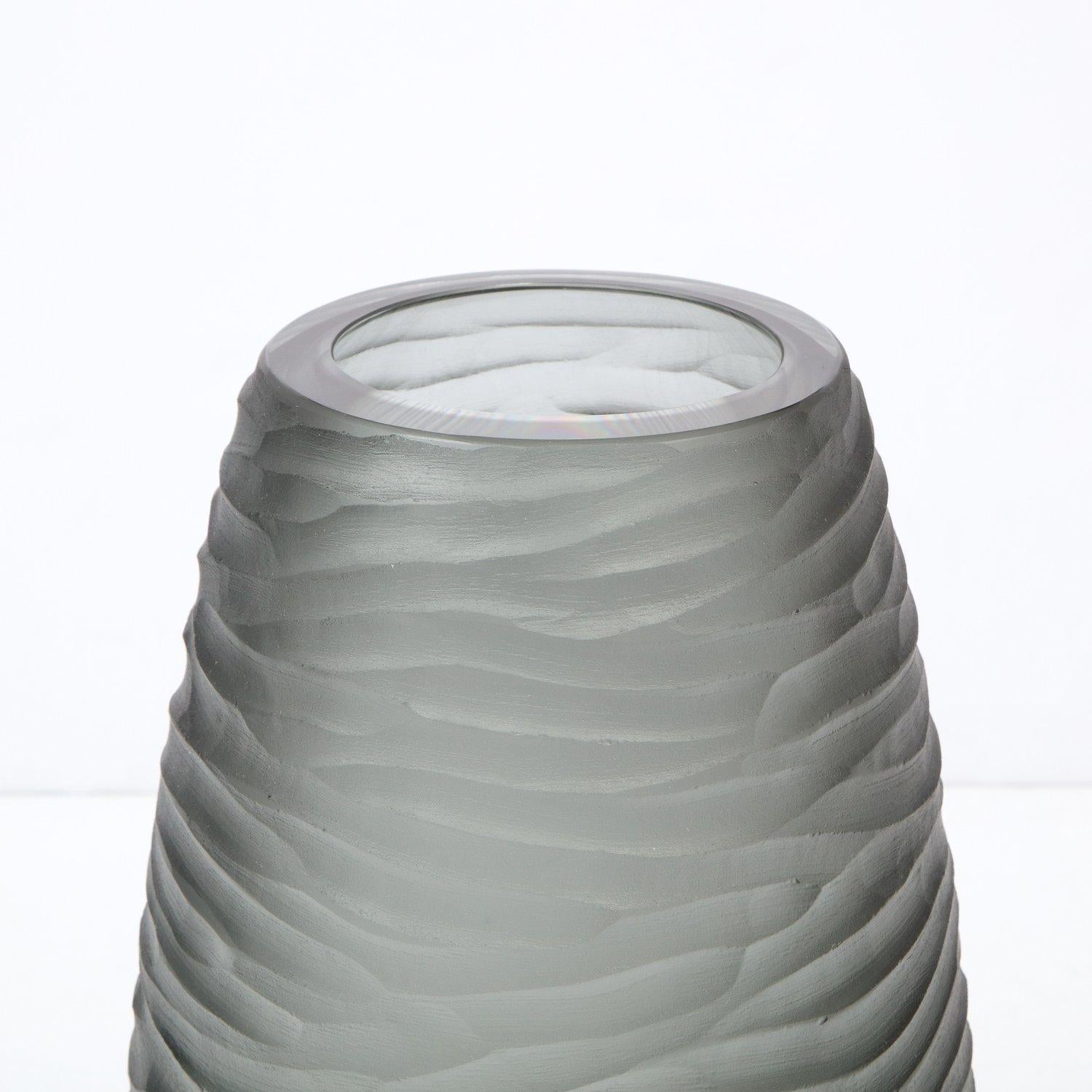 Modern Large Scale Handblown Murano Frosted & Textured Graphite Vase For Sale