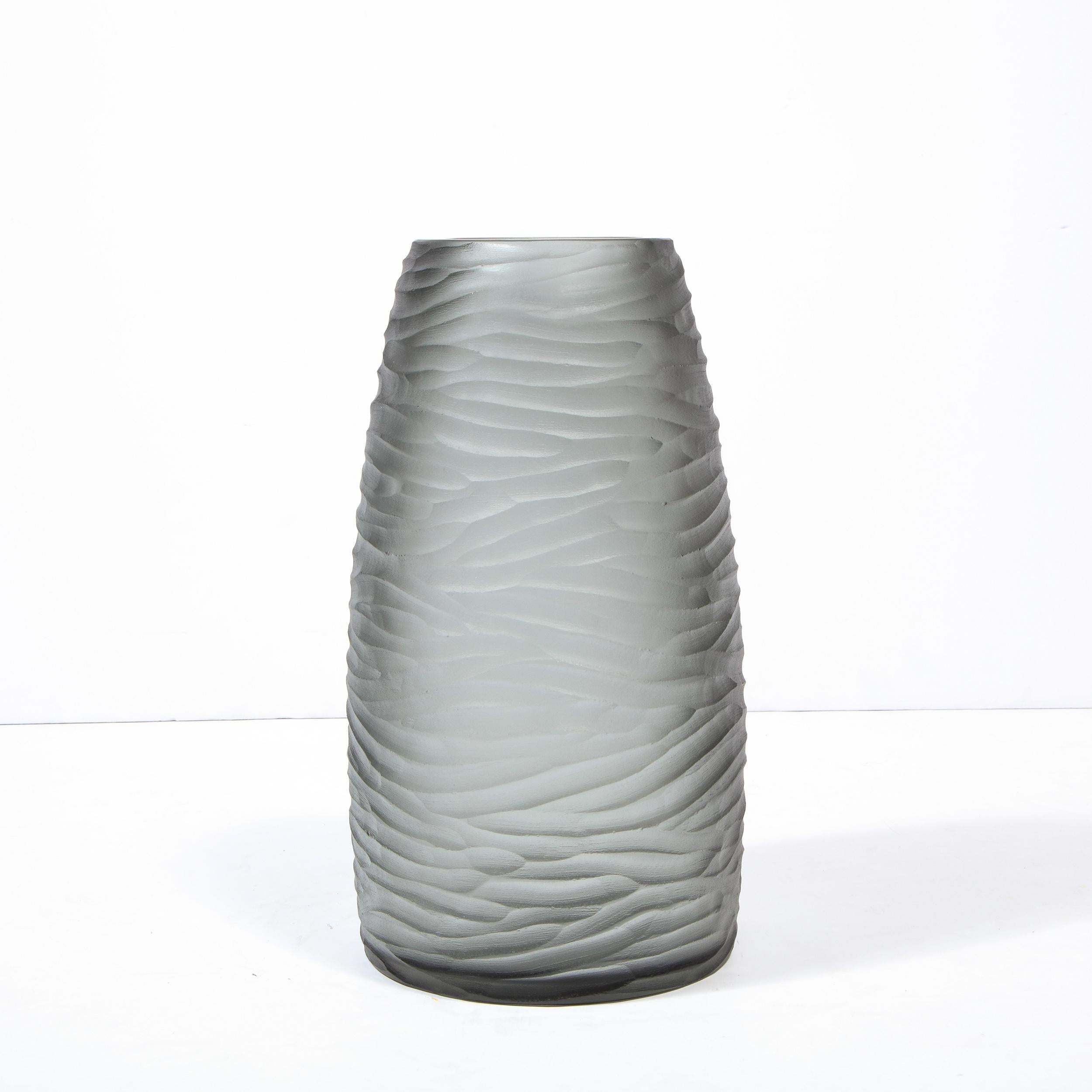 Italian Large Scale Handblown Murano Frosted & Textured Graphite Umbrella Stand For Sale
