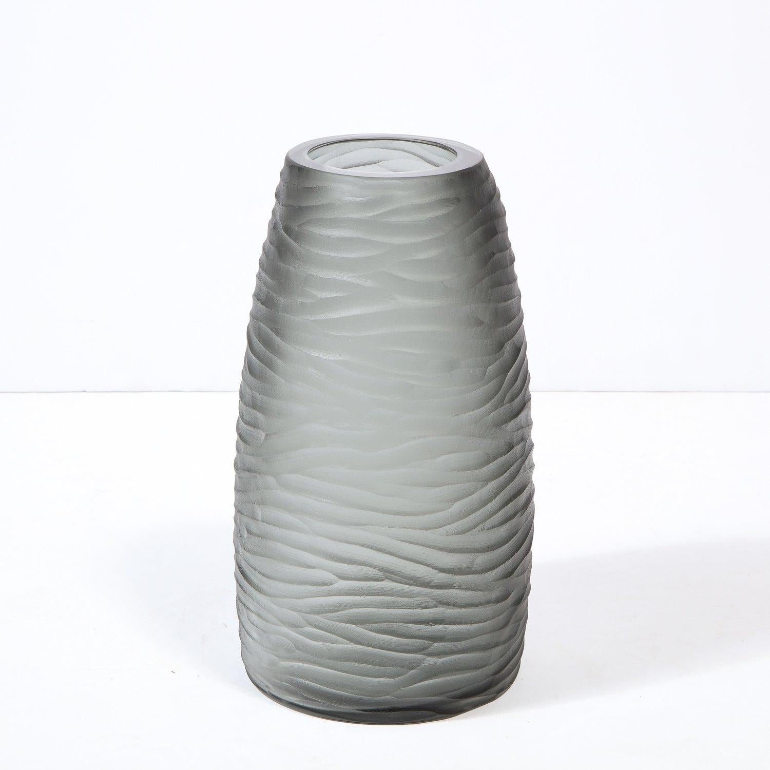 Large Scale Handblown Murano Frosted & Textured Graphite Vase In New Condition For Sale In New York, NY