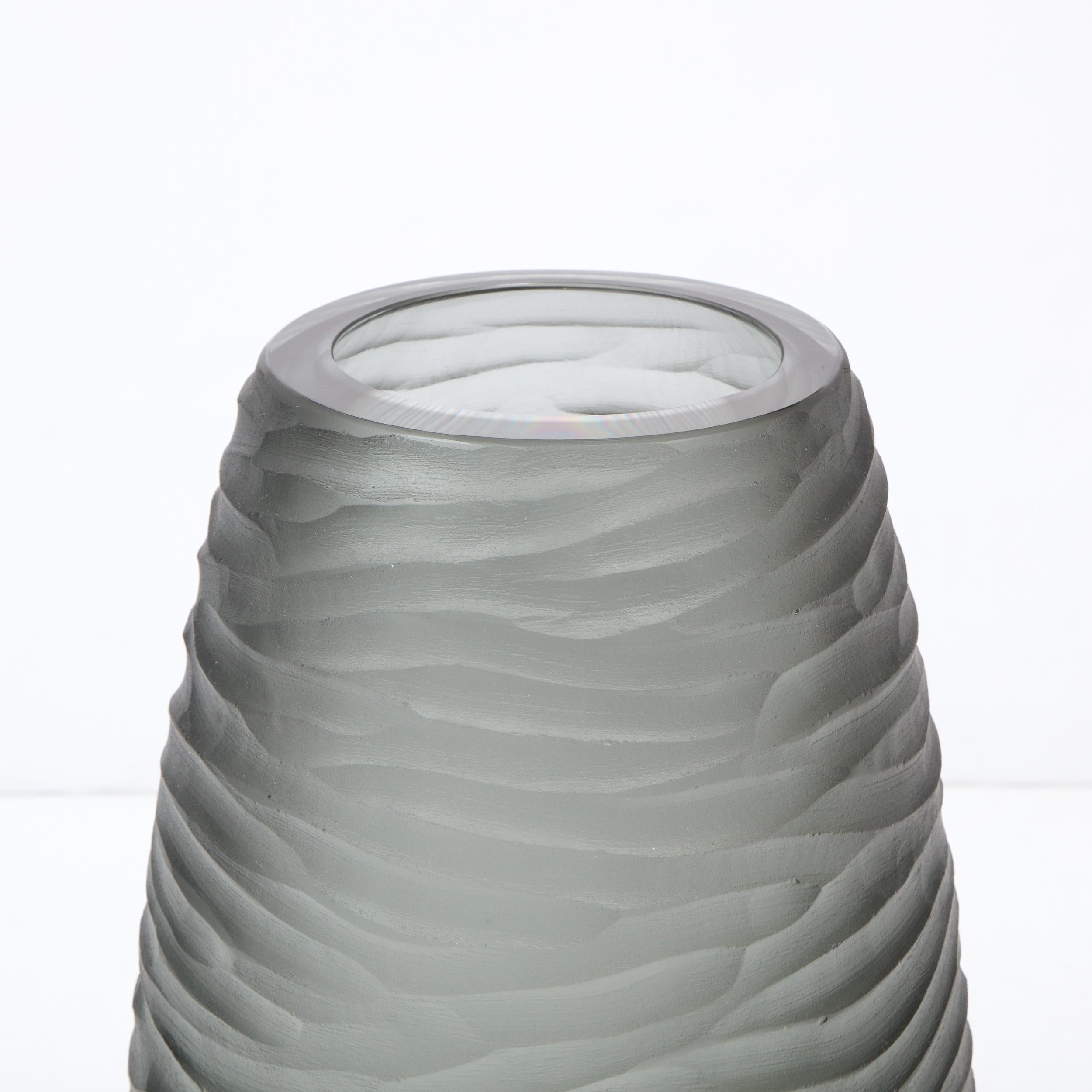 Contemporary Large Scale Handblown Murano Frosted & Textured Graphite Umbrella Stand For Sale