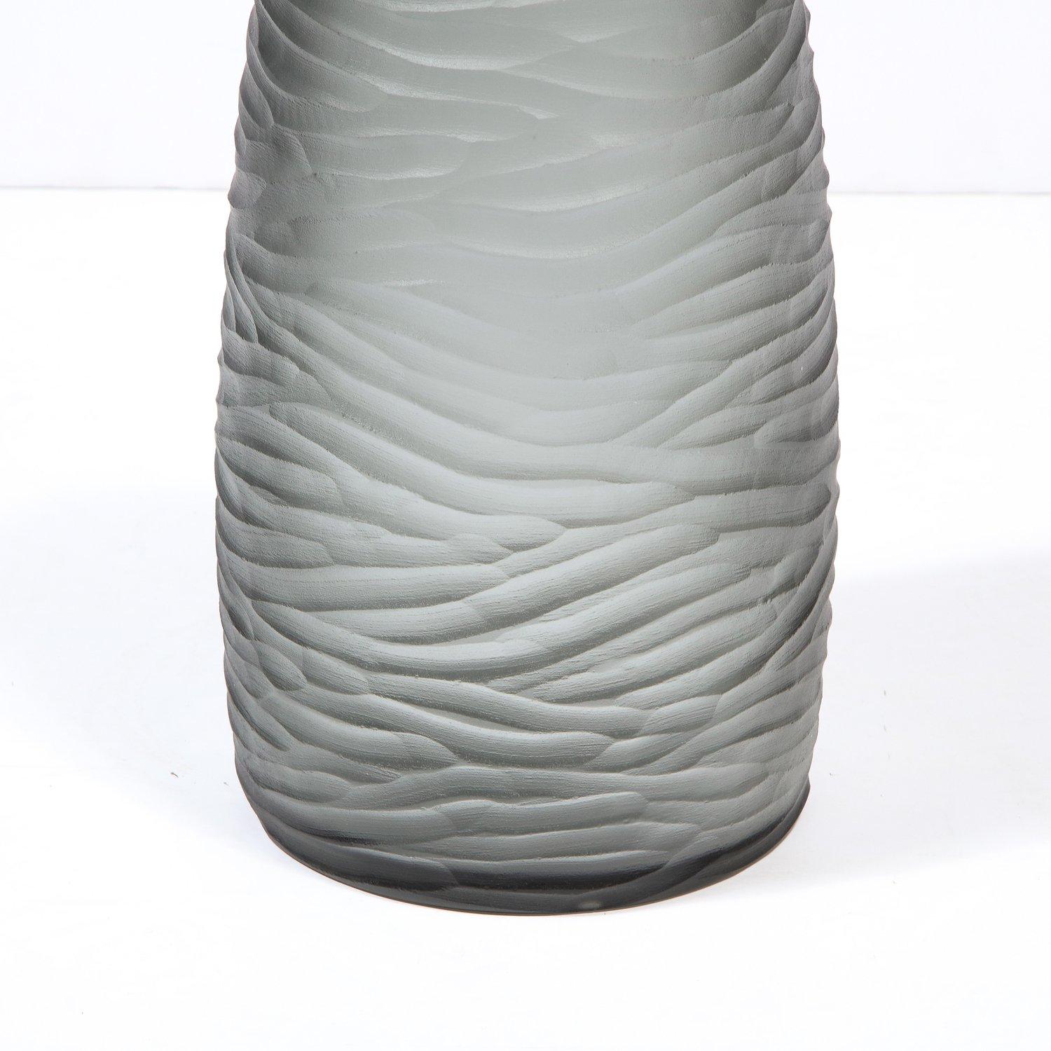 Large Scale Handblown Murano Frosted & Textured Graphite Vase For Sale 1