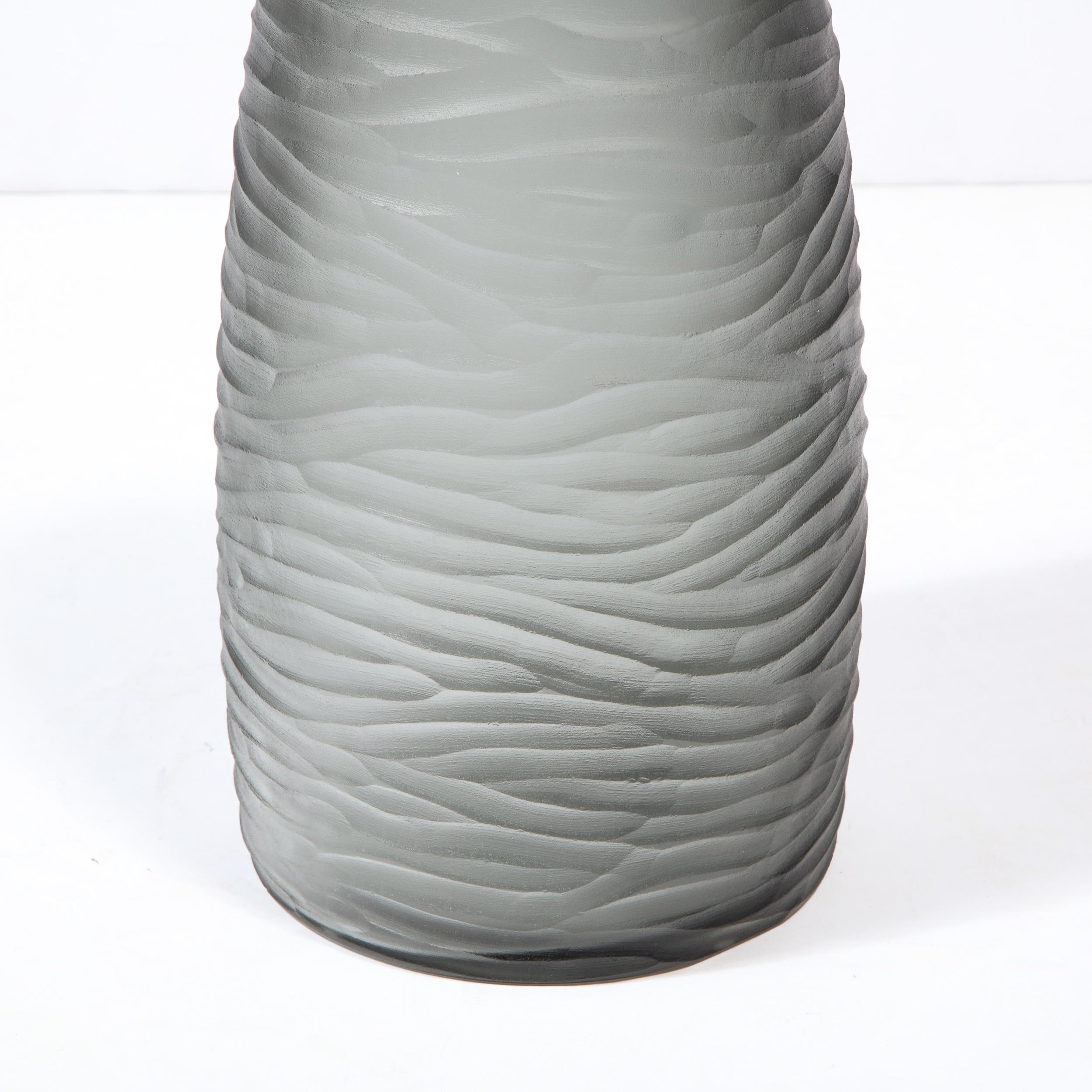 Large Scale Handblown Murano Frosted & Textured Graphite Umbrella Stand For Sale 2