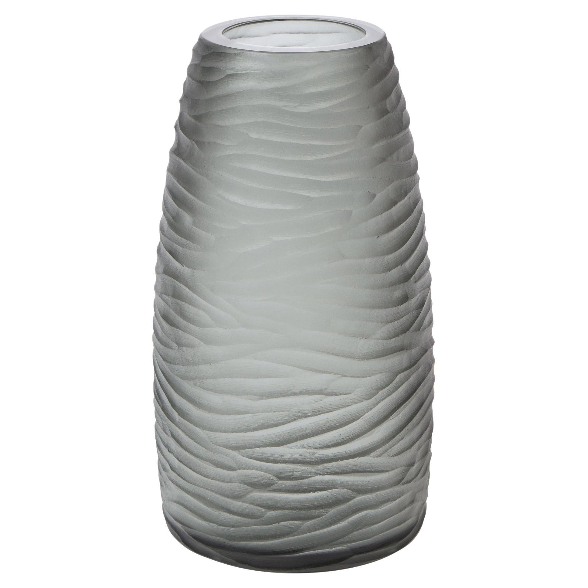 Large Scale Handblown Murano Frosted & Textured Graphite Umbrella Stand For Sale