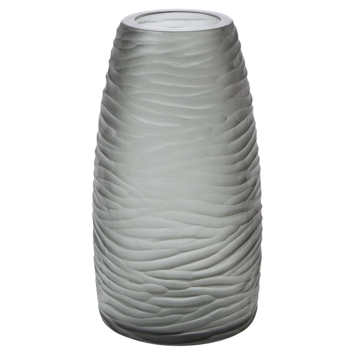 Large Scale Handblown Murano Frosted & Textured Graphite Vase For Sale