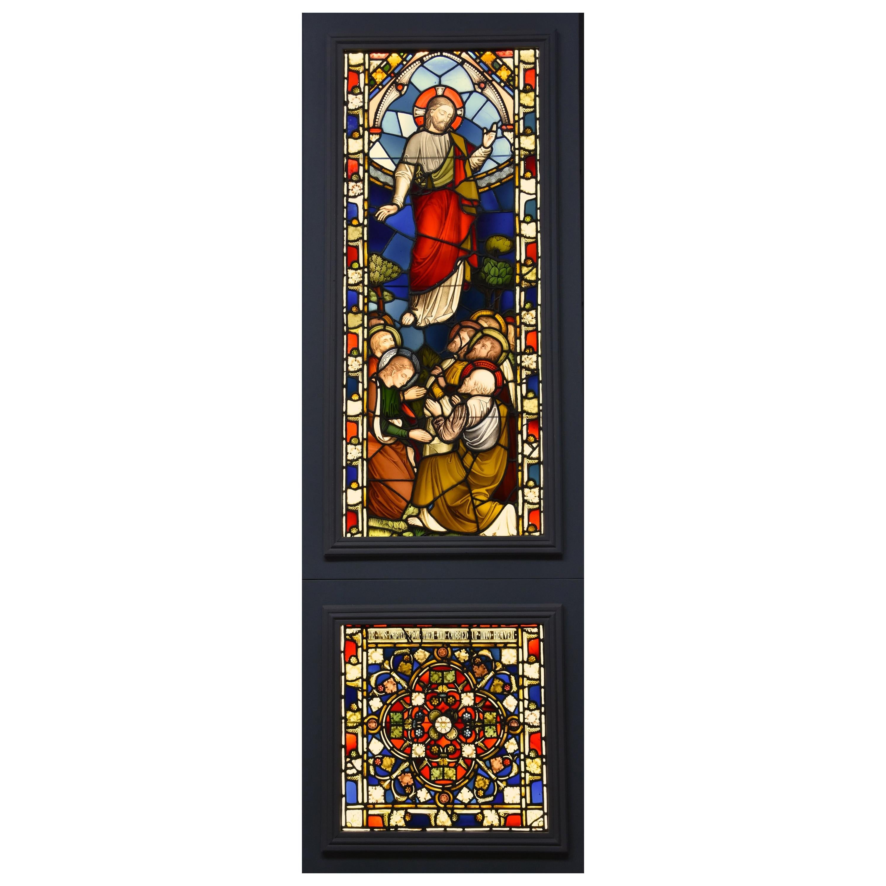 Large Scale Highly Decorative 19th Century and Earlier Stained Glass Triptych For Sale