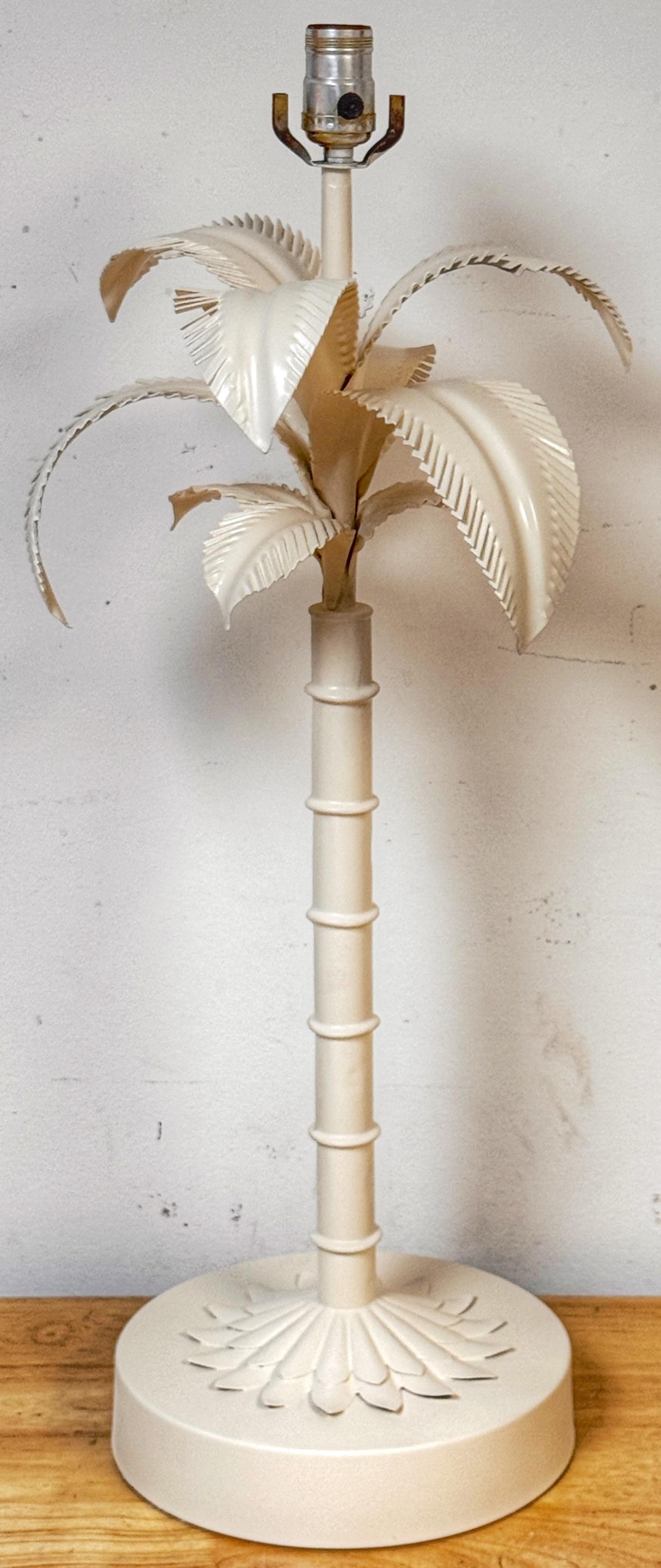 Hollywood Regency Large Scale Hollywood Recency White Lacquered Tole Palm Tree Lamp For Sale