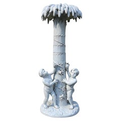 Large Scale Hollywood Regency Era Italian Terracotta Palm Tree Putti Statue