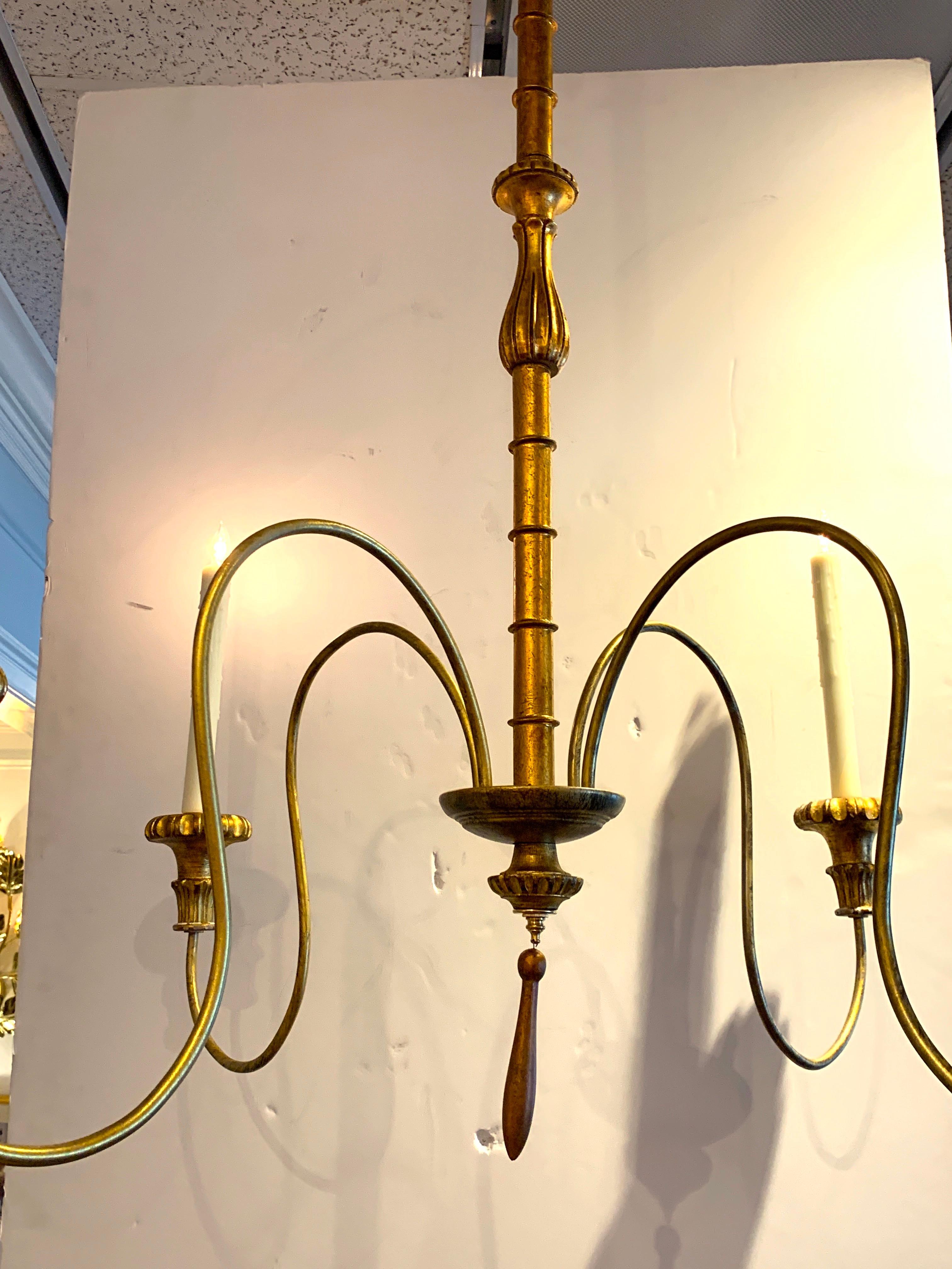 Carved Large Scale Hollywood Regency Faux Bamboo Chandelier, 2nd  Chandelier Available For Sale