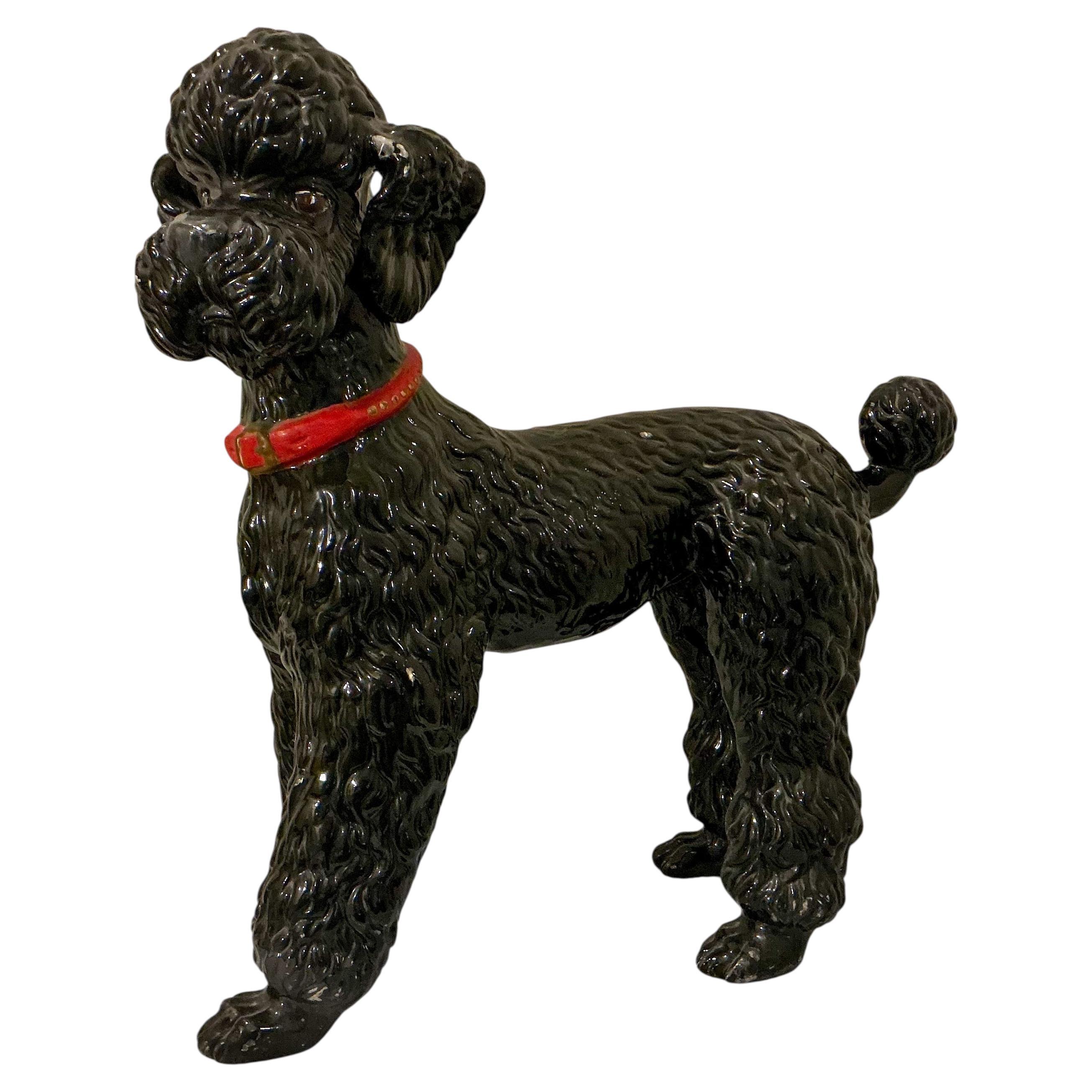 Large Scale Hollywood Regency Italian Black Poodle Dog For Sale