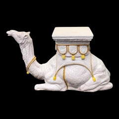 Large Scale Hollywood Regency Italian White Terracotta Camel Side Table