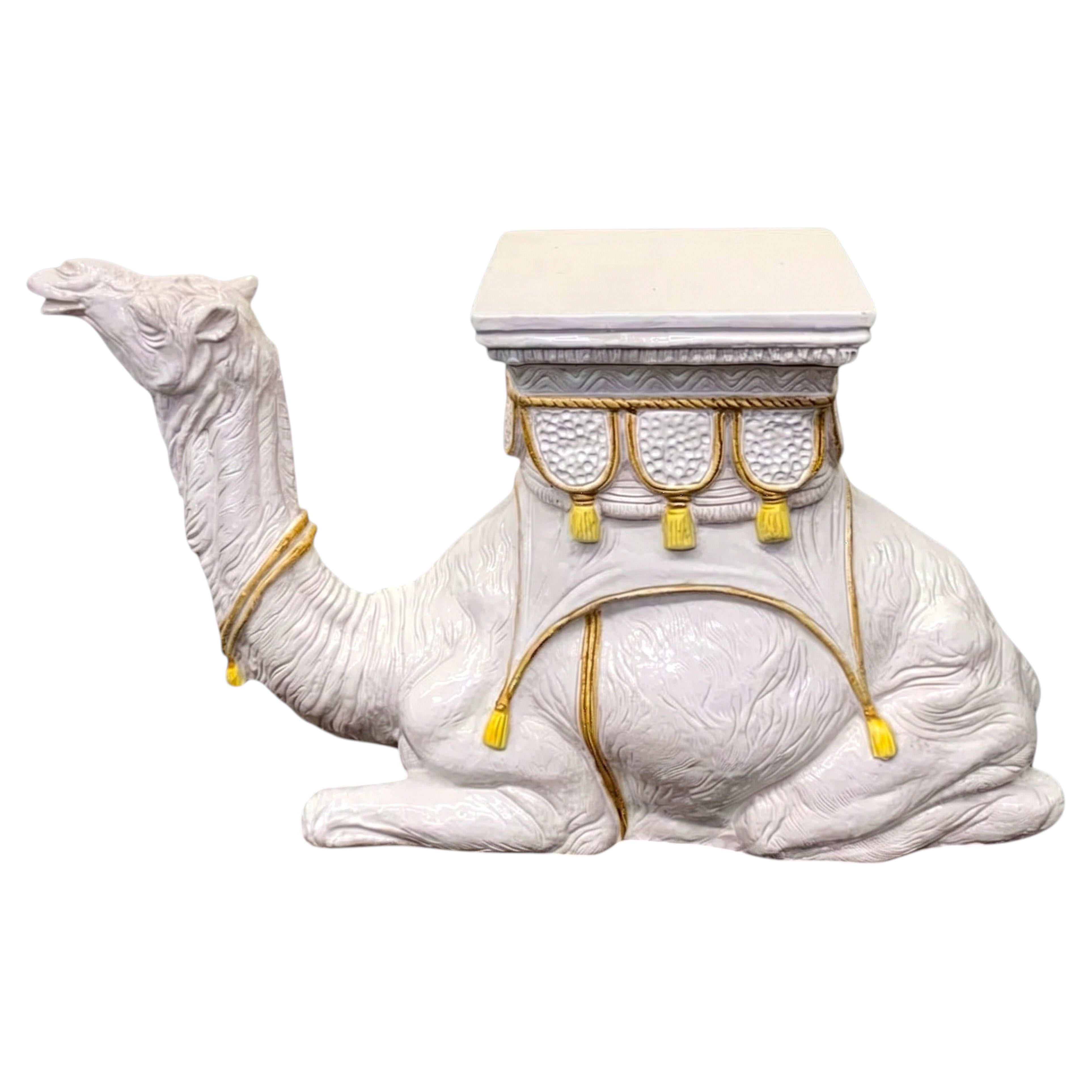 Large Scale Hollywood Regency Italian White Terracotta Camel Side Table