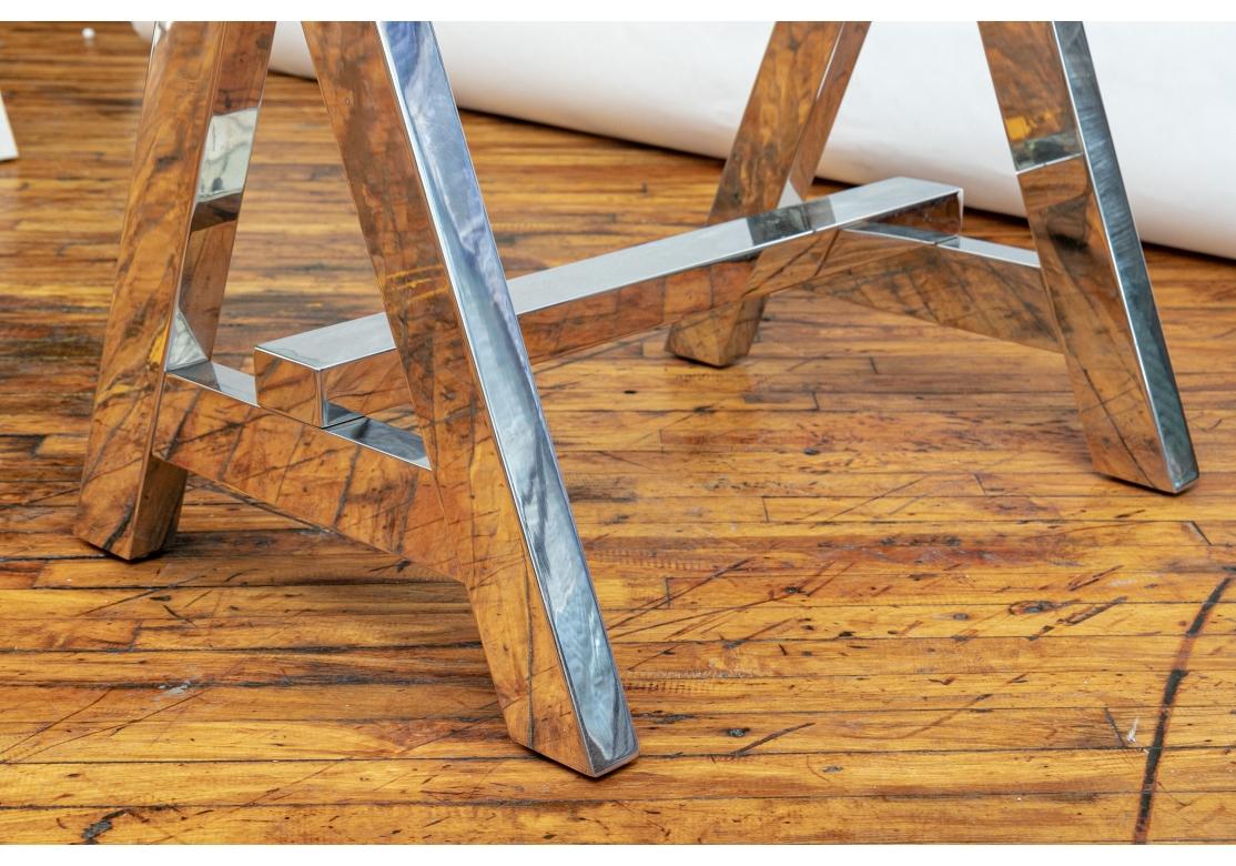 Contemporary Large Scale Industrial  Style Top Chrome Saw Horse Dining Table/ Desk For Sale