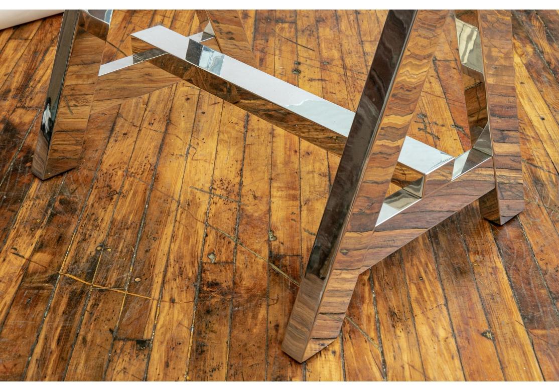 Glass Large Scale Industrial  Style Top Chrome Saw Horse Dining Table/ Desk For Sale