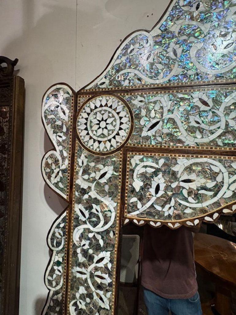 Large Scale Inlaid Mother of Pearl Floor Mirror from Syria In Good Condition In Dallas, TX