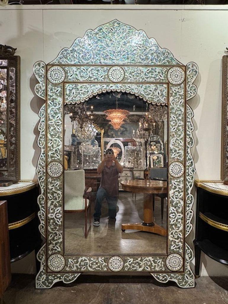 Large Scale Inlaid Mother of Pearl Floor Mirror from Syria 1