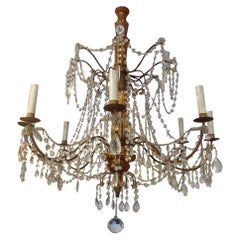 Large Scale Italian 19th Century Giltwood, Glass and Iron Chandelier