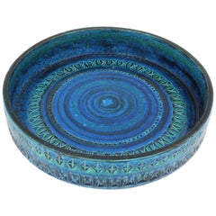 Large Scale Italian Aldo Londi Bitossi Rimini Blue Glazed Ceramic Centerpiece