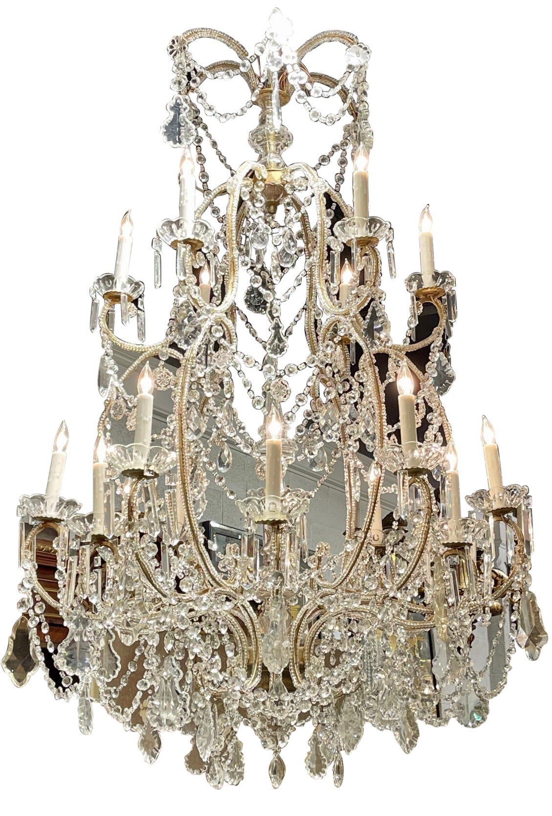 Large Scale Italian Beaded Crystal 18 Light Chandelier
