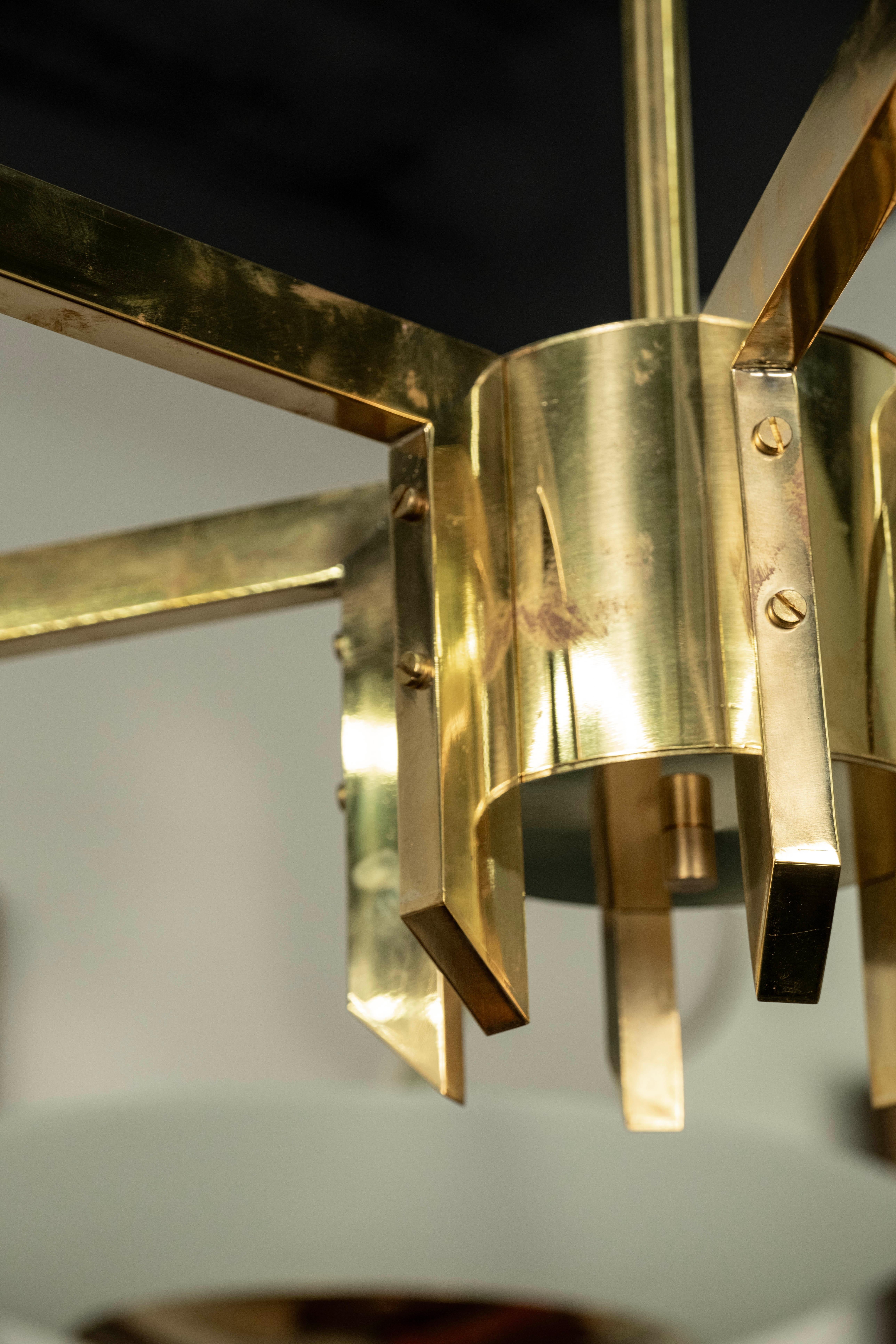 Late 20th Century Large 73 Inch Italian Brass And Glass Chandelier Attributed To Stilnovo For Sale