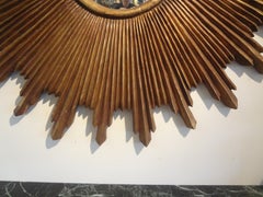 Large Scale Italian Carved Giltwood Sunburst Convex Mirror