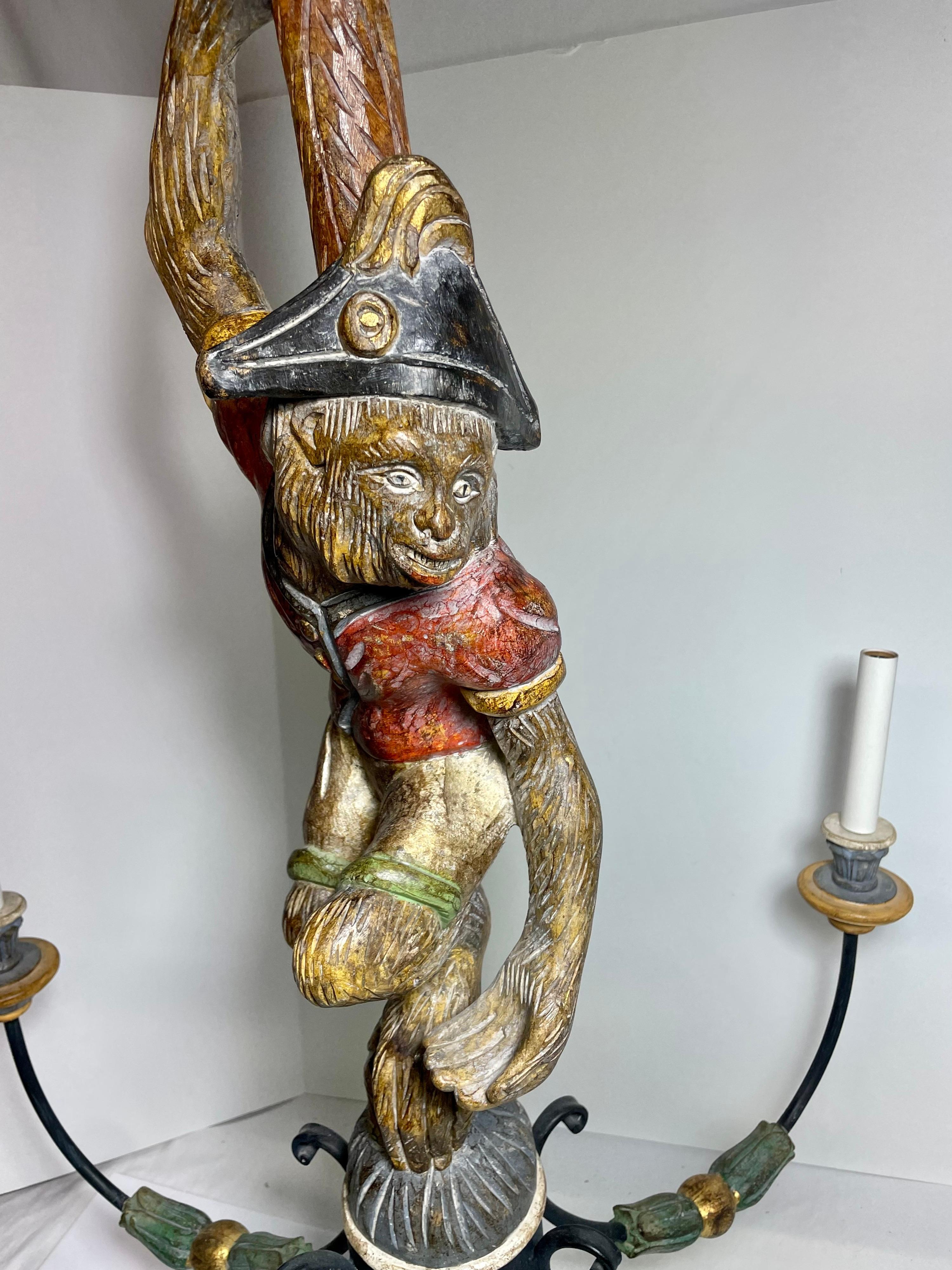 20th Century Large Scale Italian Carved Wood Monkey Chandelier