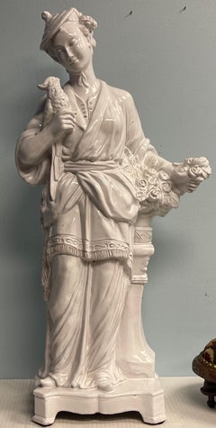 Large Scale Italian Chinoiserie Terracotta Female Figurine W/ Bird