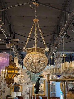 Large Scale Italian Crystal and Gilt Metal Basket Chandeliers