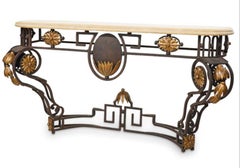 Large Scale Italian Gilt Iron Iron Wall Mounted Console Table with Stone Top