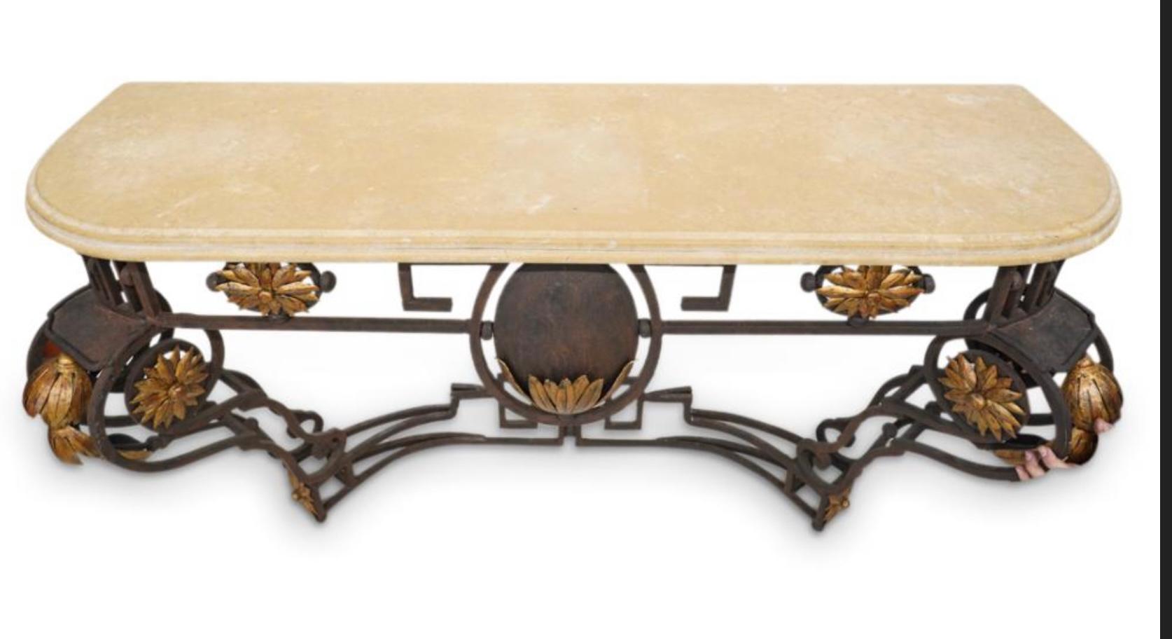 20th Century Large Scale Italian Gilt Iron Iron Wall Mounted Console Table with Stone Top For Sale