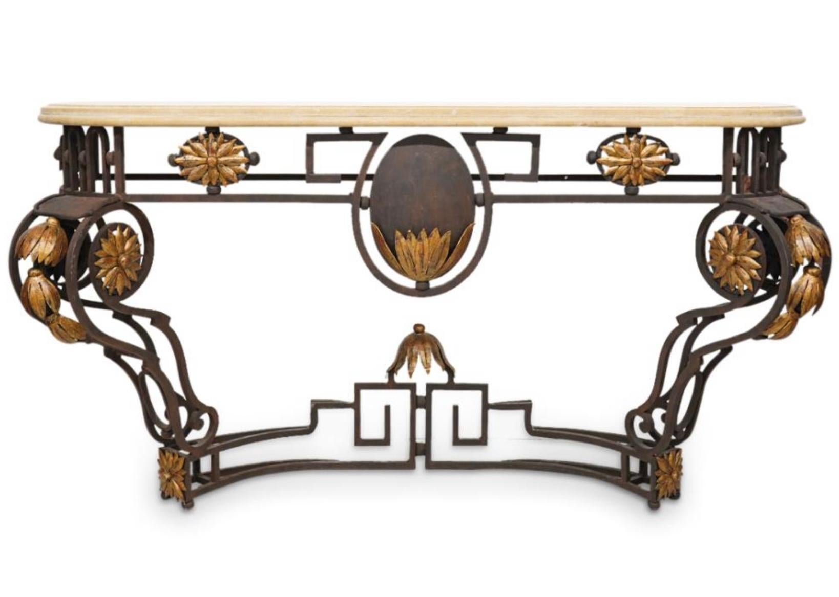 Large Scale Italian Gilt Iron Iron Wall Mounted Console Table with Stone Top For Sale 2