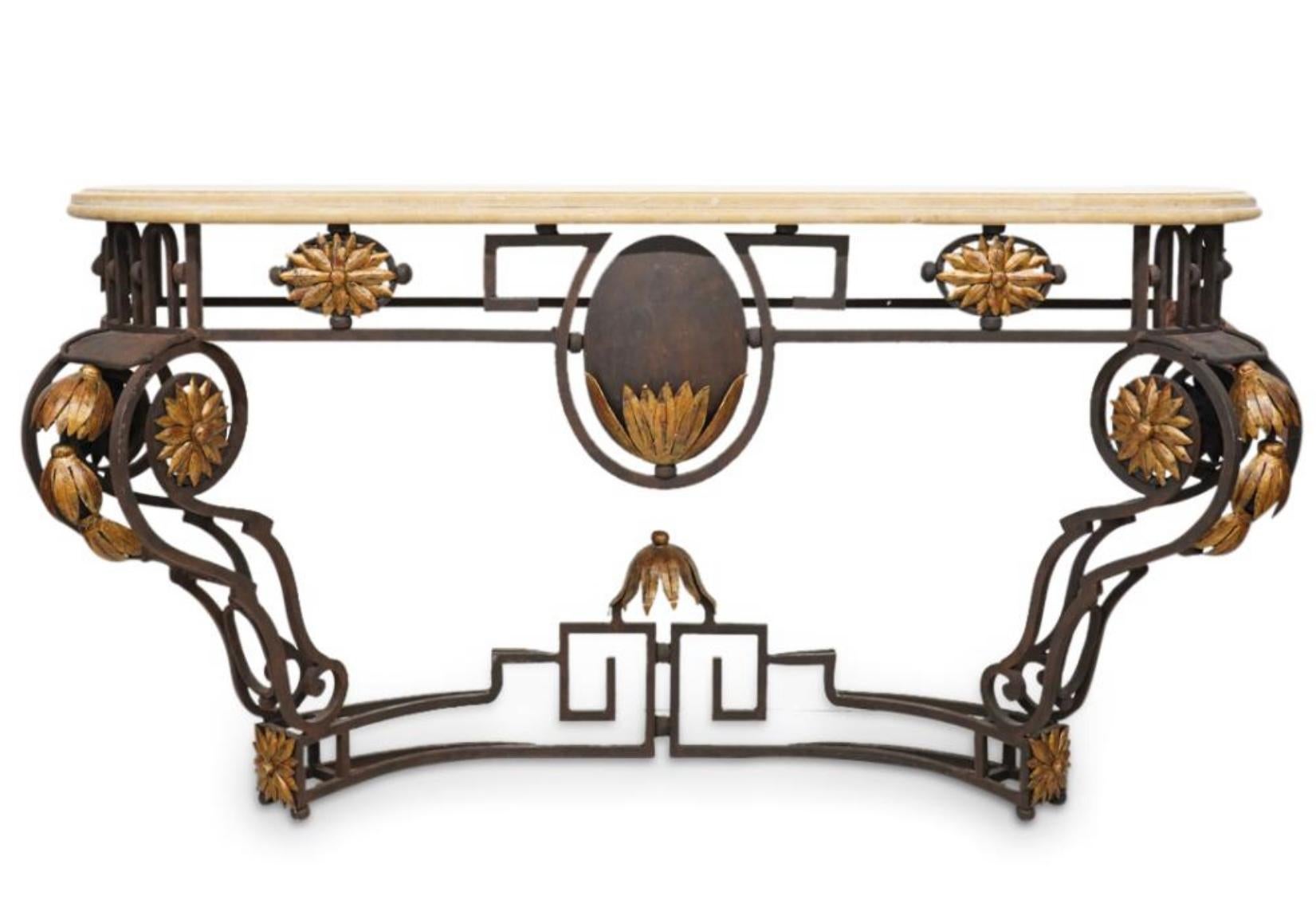 Large Scale Italian Gilt Iron Iron Wall Mounted Console Table with Stone Top For Sale 3