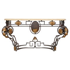Retro Large Scale Italian Gilt Iron Iron Wall Mounted Console Table with Stone Top