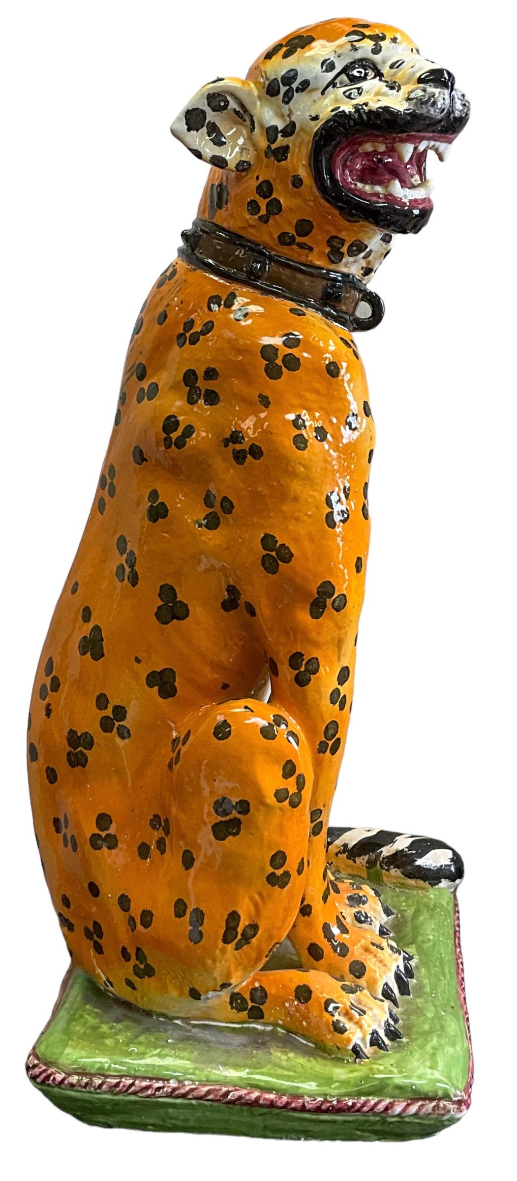 Large Scale Italian Majolica Hollywood Regency Terracotta Cheetah / Leopard  In Good Condition For Sale In Kennesaw, GA