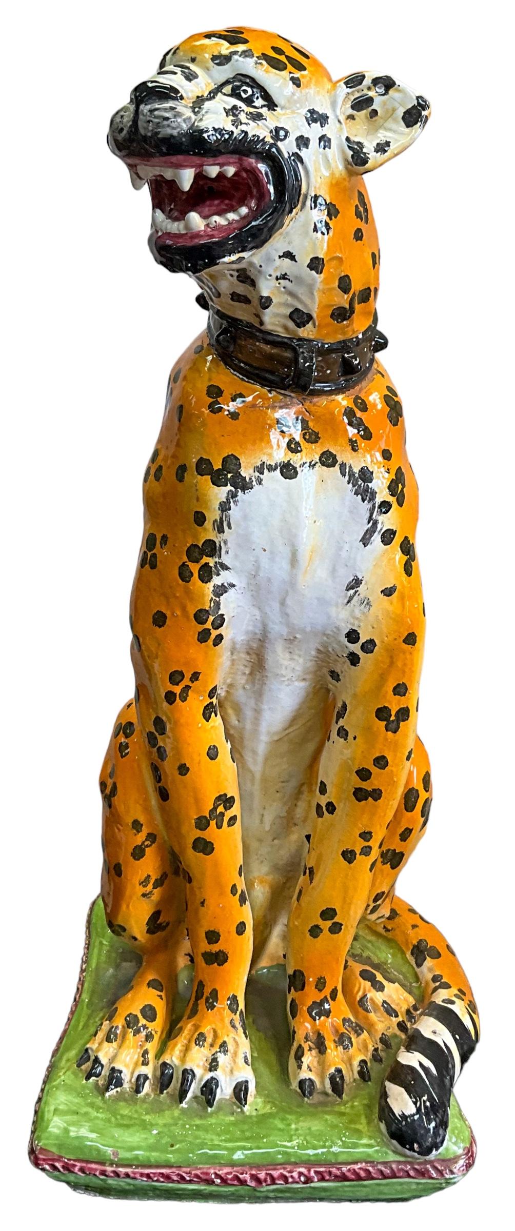 Large Scale Italian Majolica Hollywood Regency Terracotta Cheetah / Leopard  For Sale 2