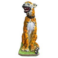 Vintage Large Scale Italian Majolica Hollywood Regency Terracotta Cheetah / Leopard 