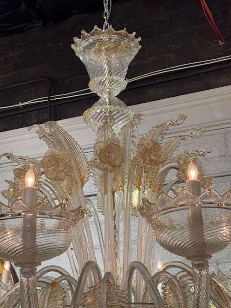 Elevate your space with the grandeur of this Large Scale Italian Murano Glass Venetian Style Chandelier. Masterfully crafted, it features exquisite glasswork that bathes your room in a warm, inviting glow. The intricate design pays homage to the