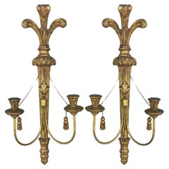 Apliques de Madera Dorada Estilo Regencia Italiana - Borlas / Plumas - Pareja