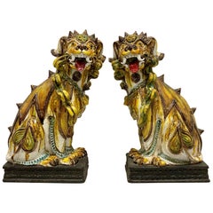 Vintage Large Scale Italian Terracotta Foo or Temple Dogs, a Pair