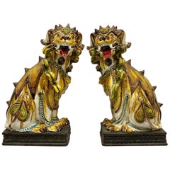 Large Scale Italian Terracotta Foo or Temple Dogs, a Pair