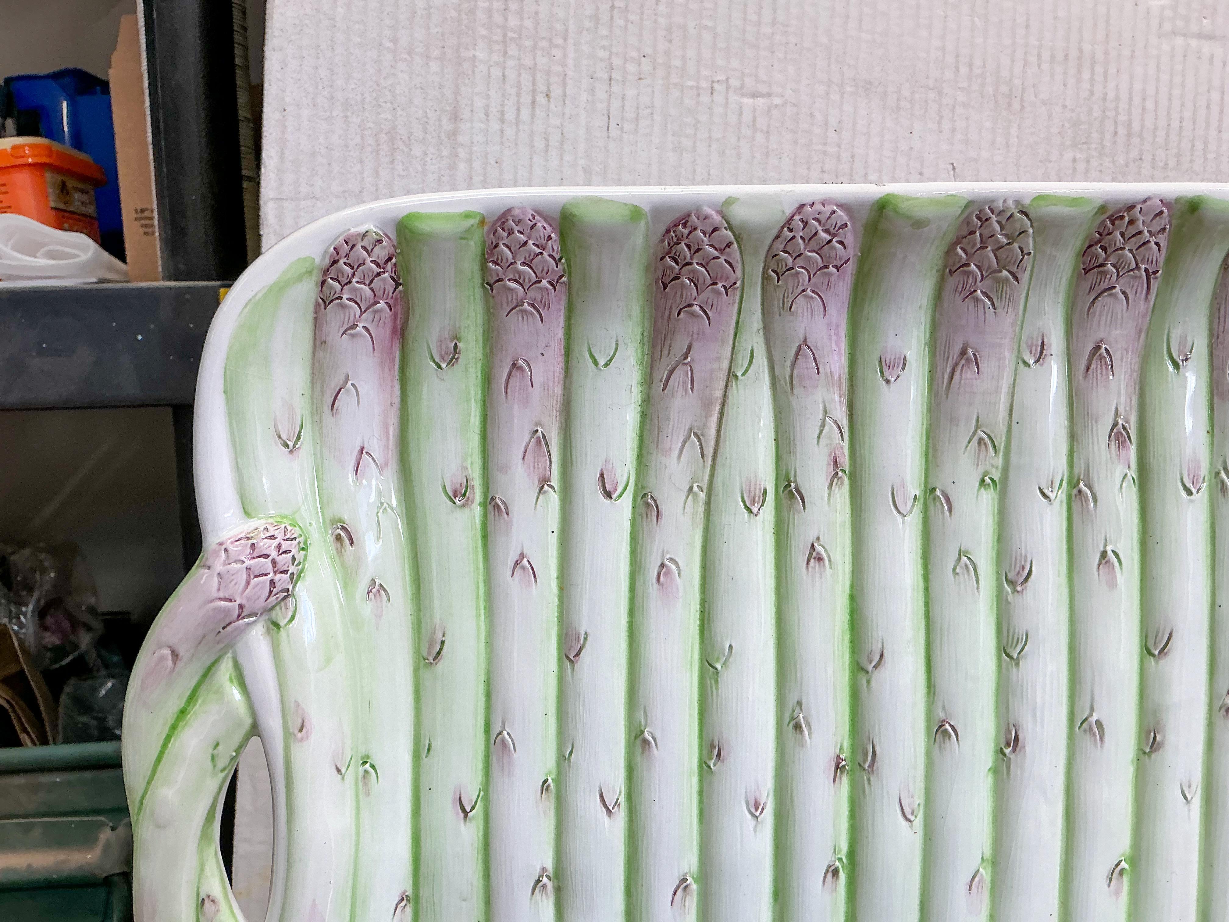 Pottery Large Scale Italian Victorian Style Asparagus Form Serving Platter - 24.5” For Sale