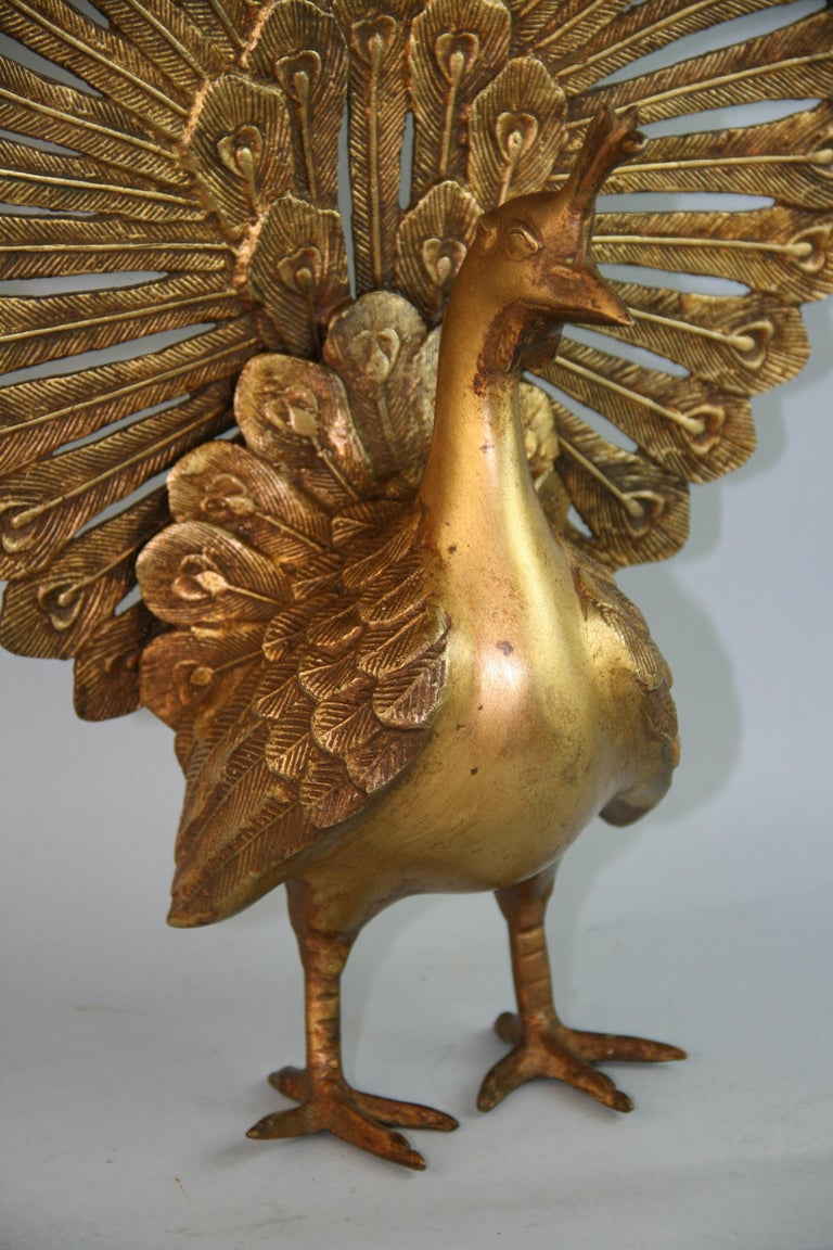Large Scale Japanese Cast Bronze  Garden Peacock In Good Condition For Sale In Douglas Manor, NY