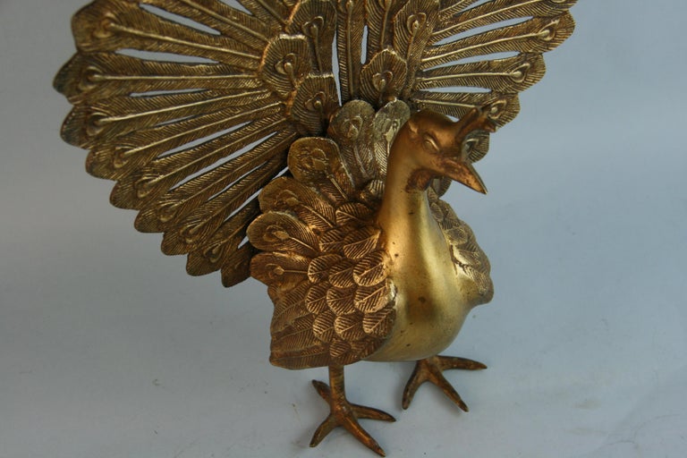 Large Scale Japanese Cast Bronze  Garden Peacock For Sale 5