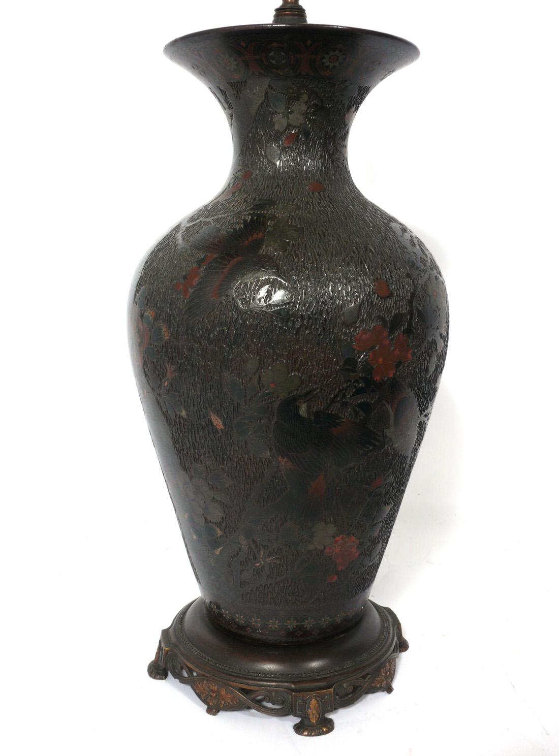 Lampe vase cloisonnée à grande échelle de style japonais 