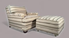 Large Scale Jean Michel Frank Style Upholstered Armchair and Ottoman circa 1950