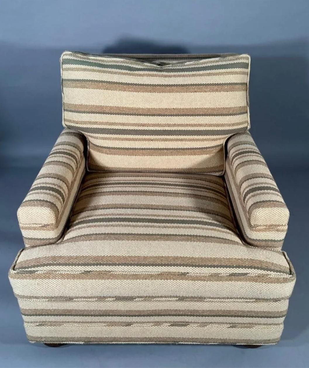 Large Scale Jean Michel Frank Style Upholstered Armchair and Ottoman circa 1950 In Good Condition For Sale In Chicago, IL