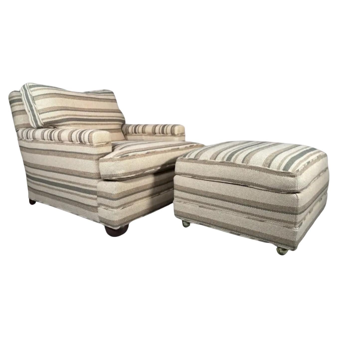 Large Scale Jean Michel Frank Style Upholstered Armchair and Ottoman circa 1950 For Sale